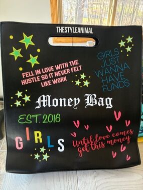 Black 'Money Bag' Graphic Tote